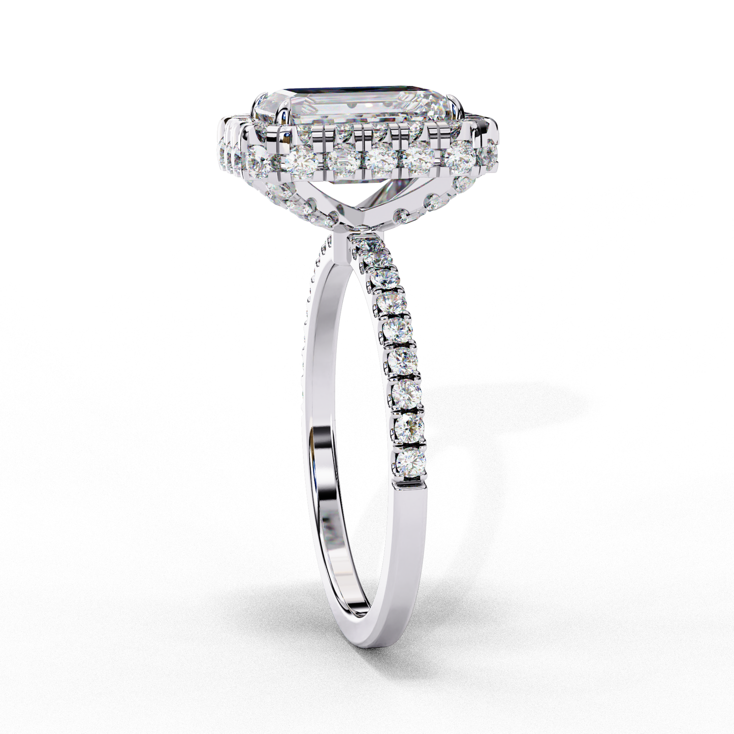 Emerald Cut Halo Solitaire Ring