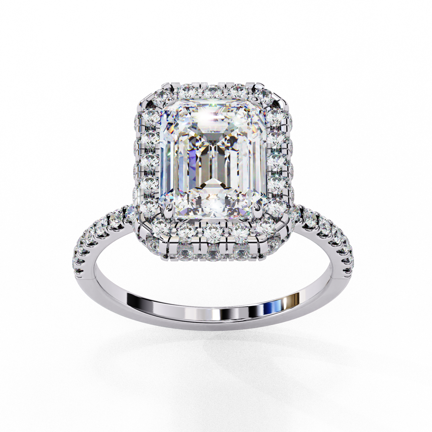 Emerald Cut Halo Solitaire Ring