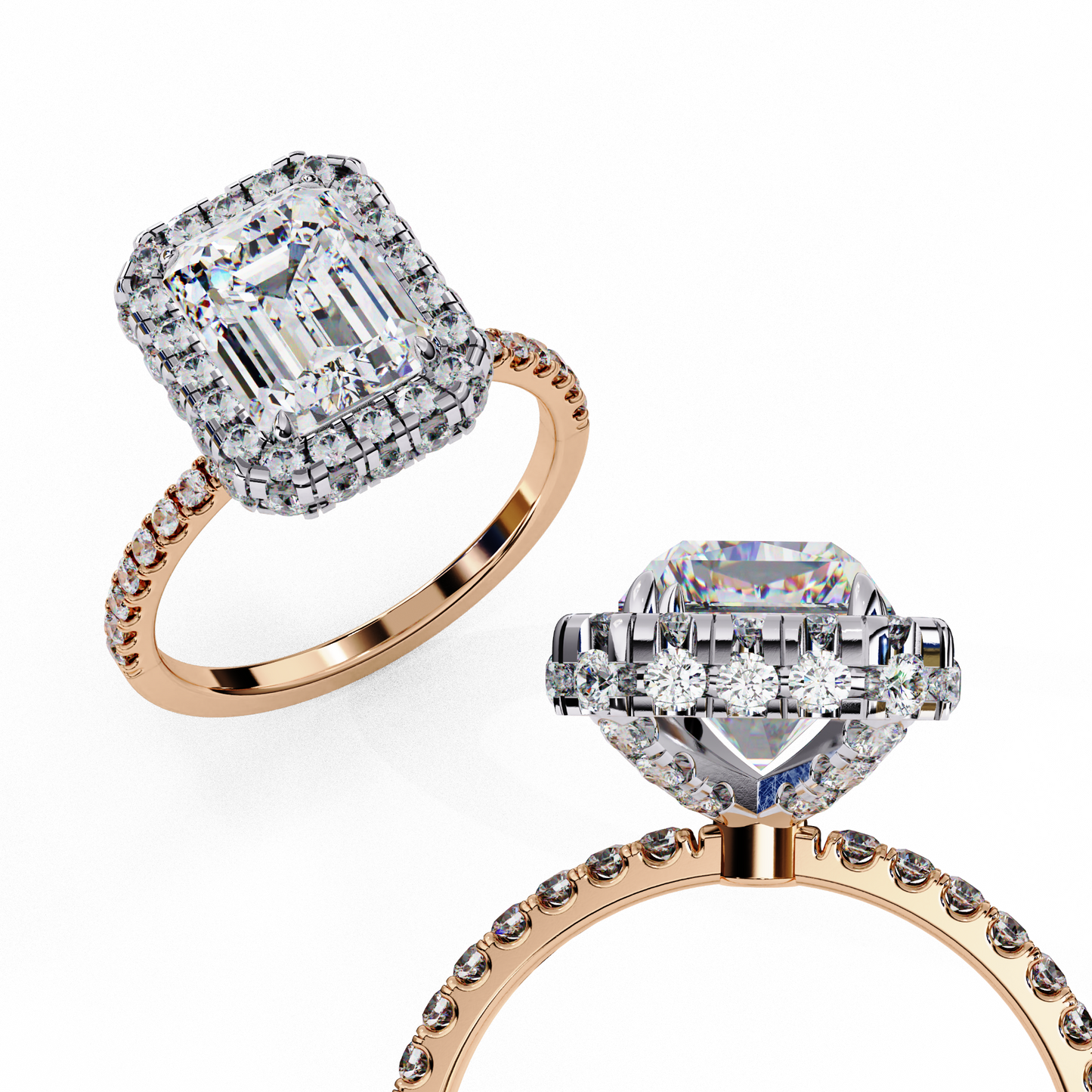 Emerald Cut Halo Solitaire Ring