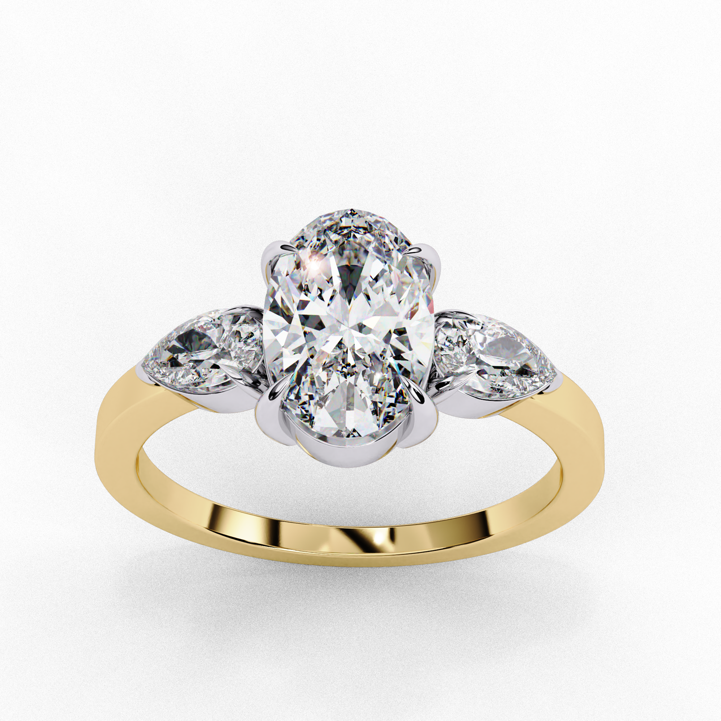 Bold Oval Three Stone Solitaire Ring