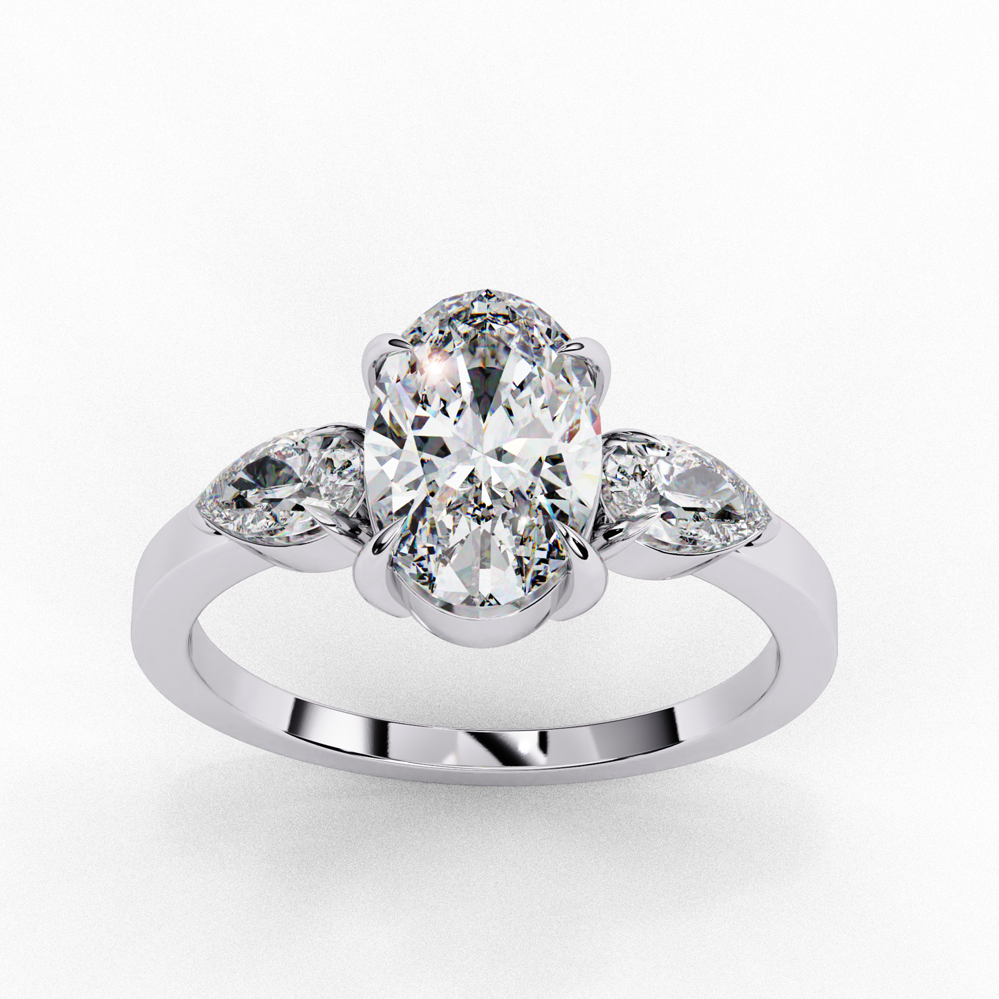 Bold Oval Three Stone Solitaire Ring