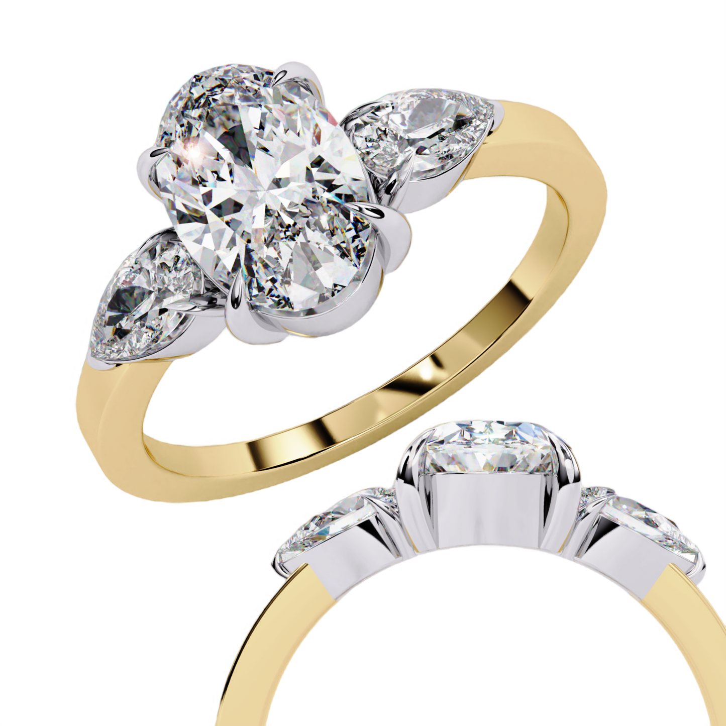 Bold Oval Three Stone Solitaire Ring