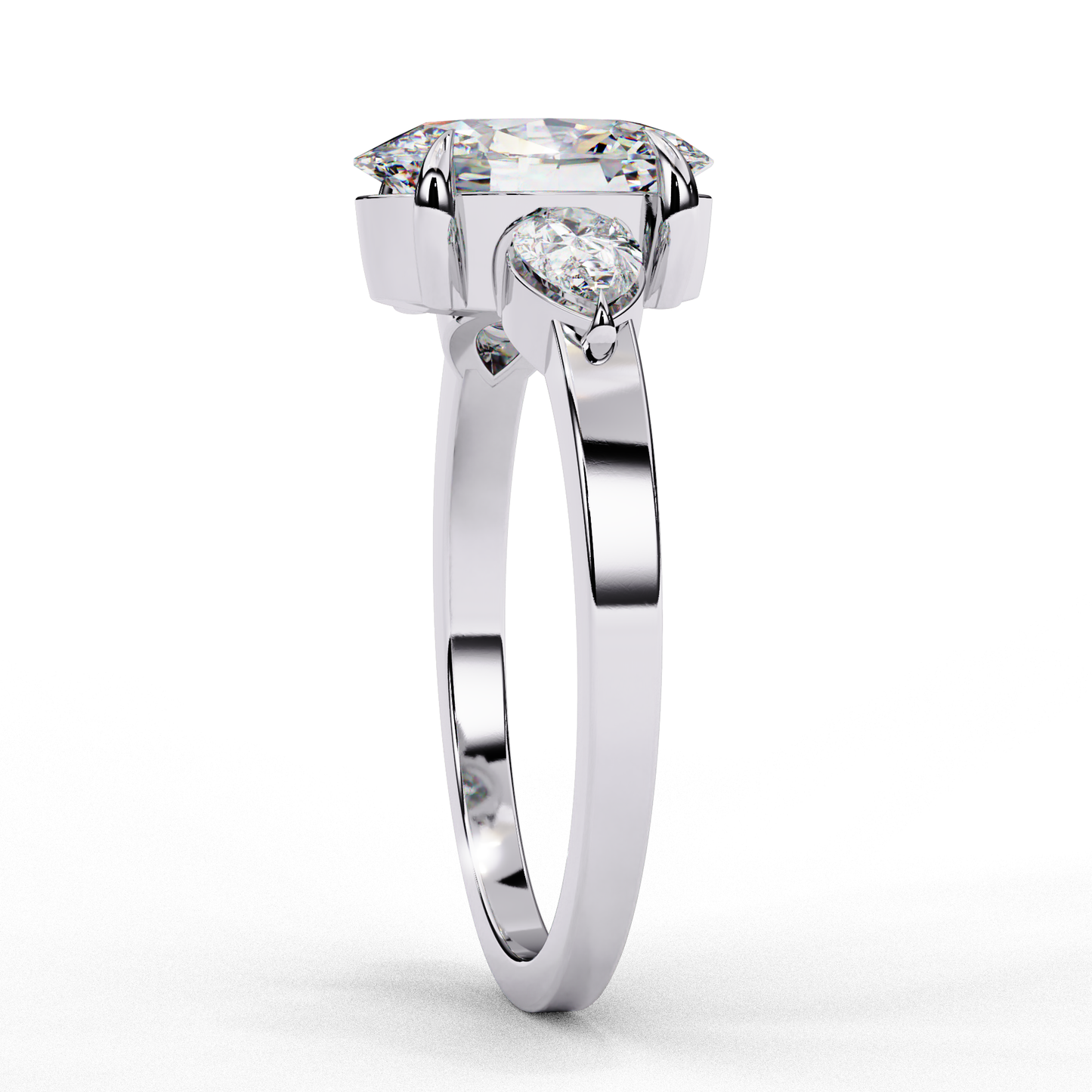 Bold Oval Three Stone Solitaire Ring
