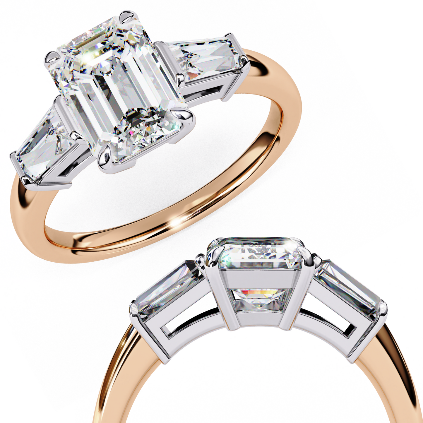 Everbright Emerald Cut Three Stone Solitaire Ring