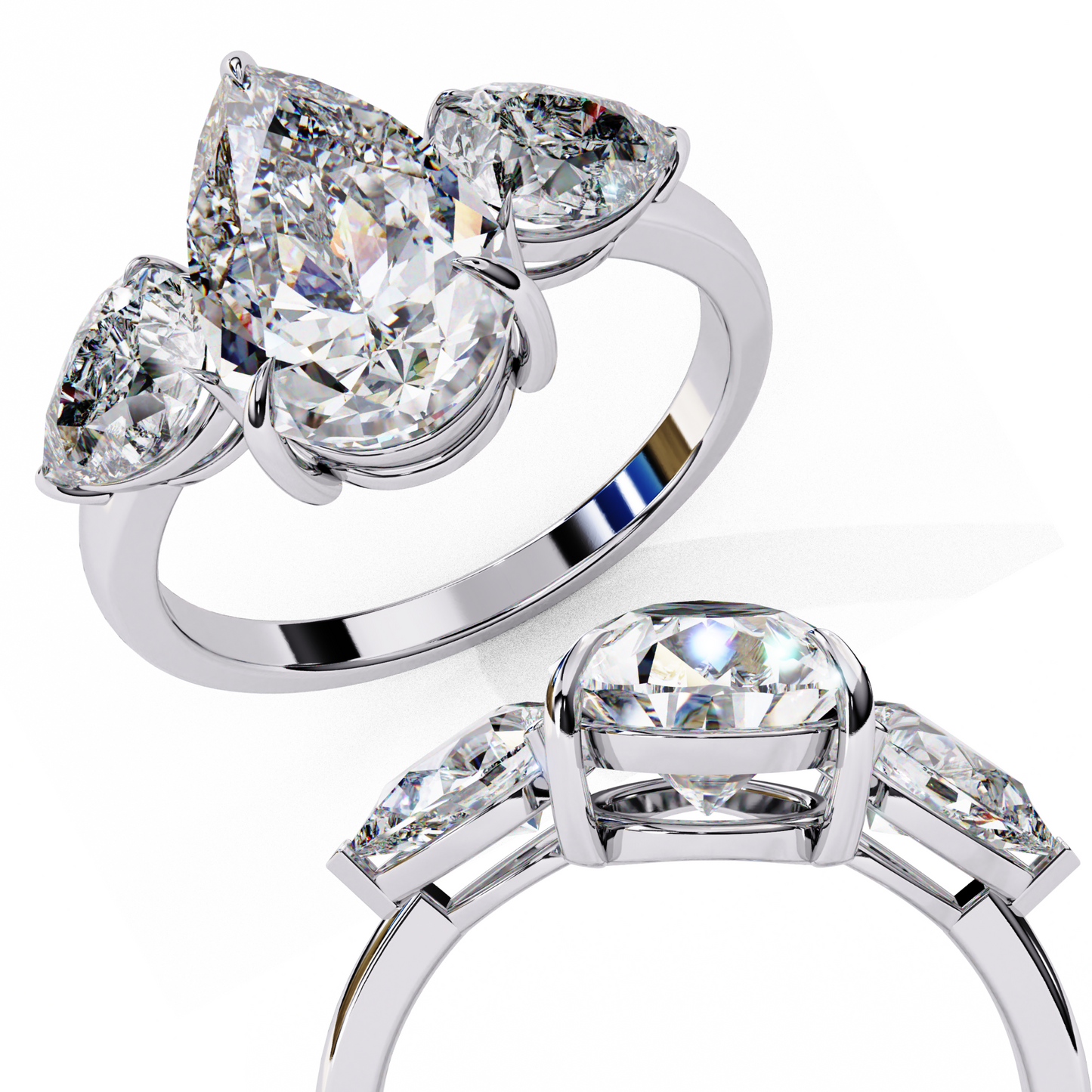 Three Droplets Pear Shape Solitaire Ring