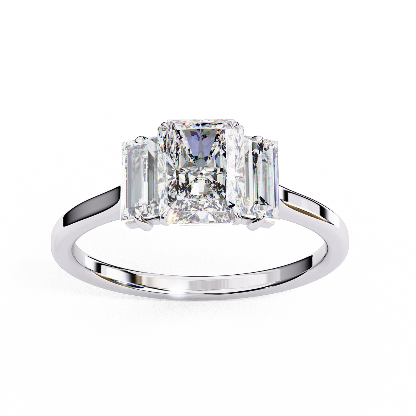Radiant Cut Three-Stone Solitaire Ring
