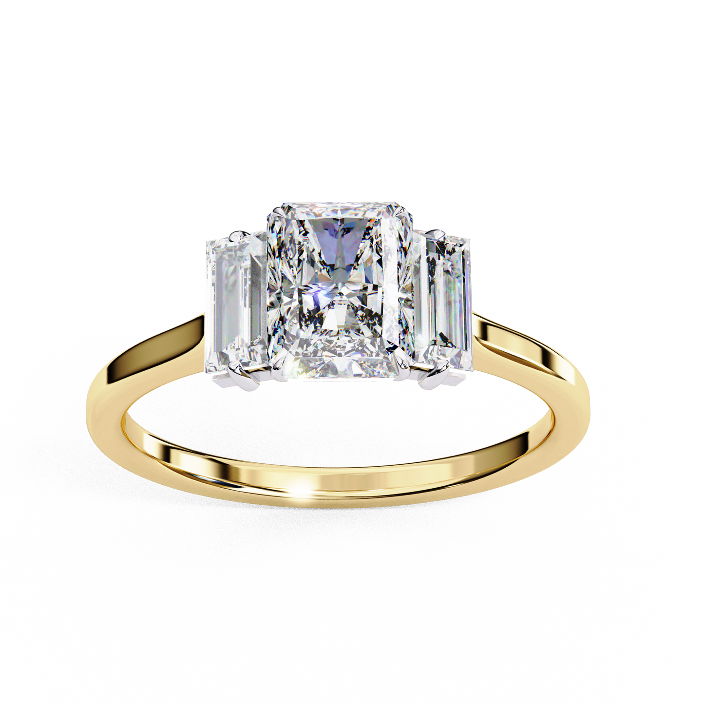 Radiant Cut Three-Stone Solitaire Ring