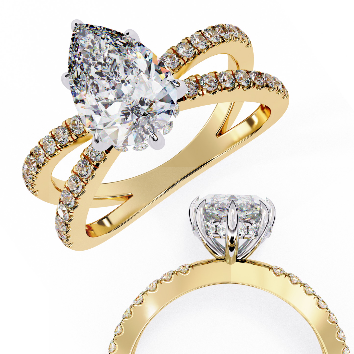 Butterfly Pear shape Soliatire Engagement Ring