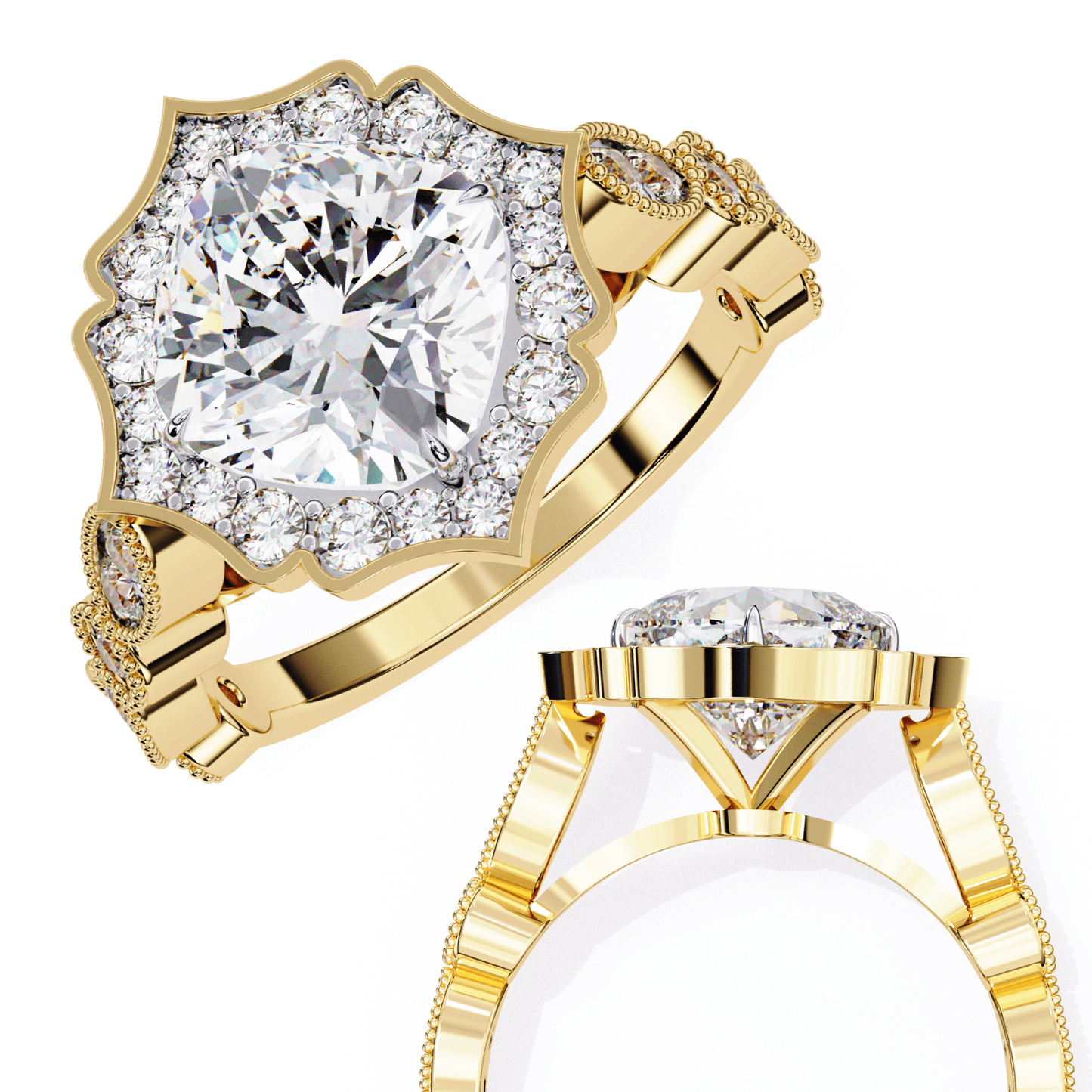Lotus Pond Cushion Cut Solitaire Ring