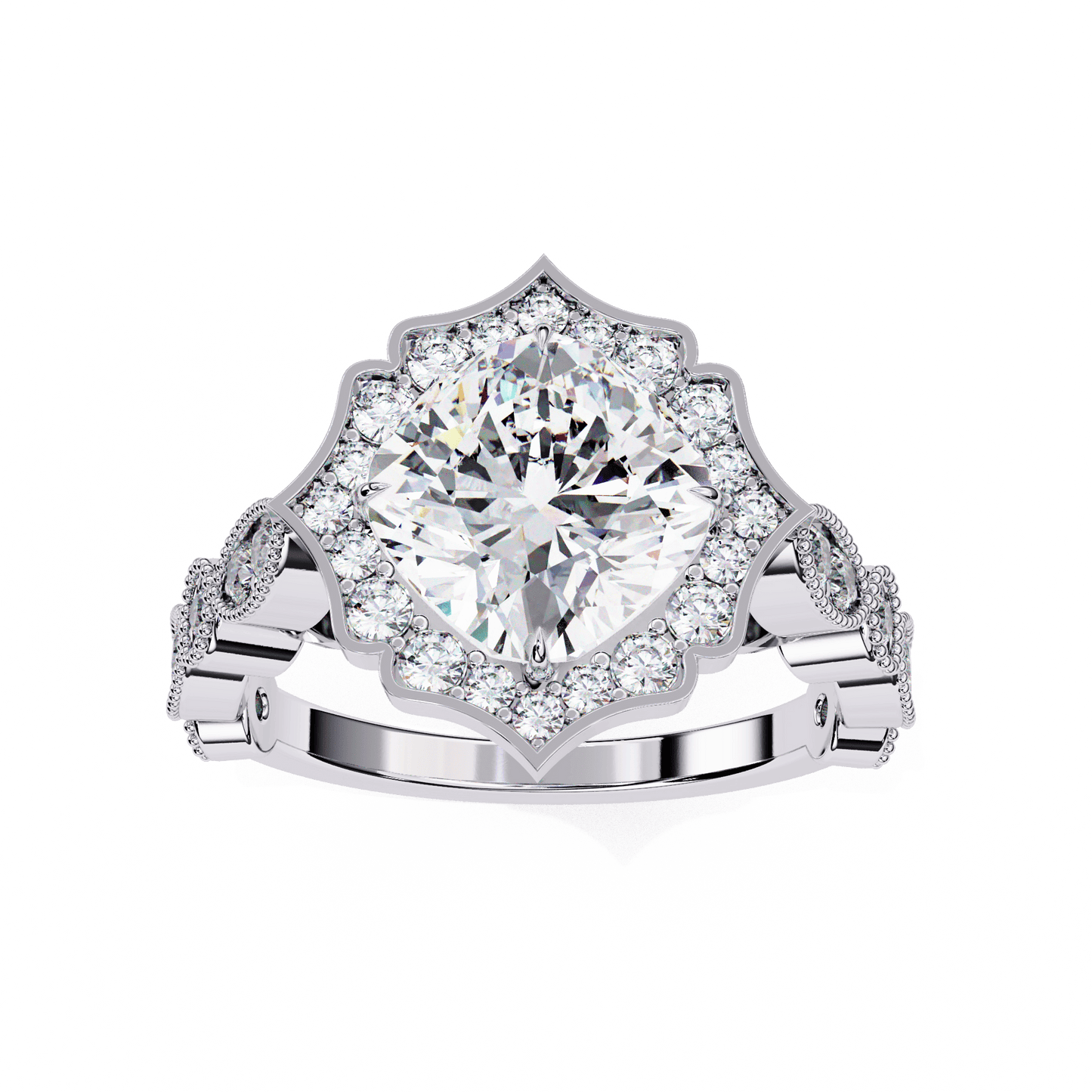 Lotus Pond Cushion Cut Solitaire Ring