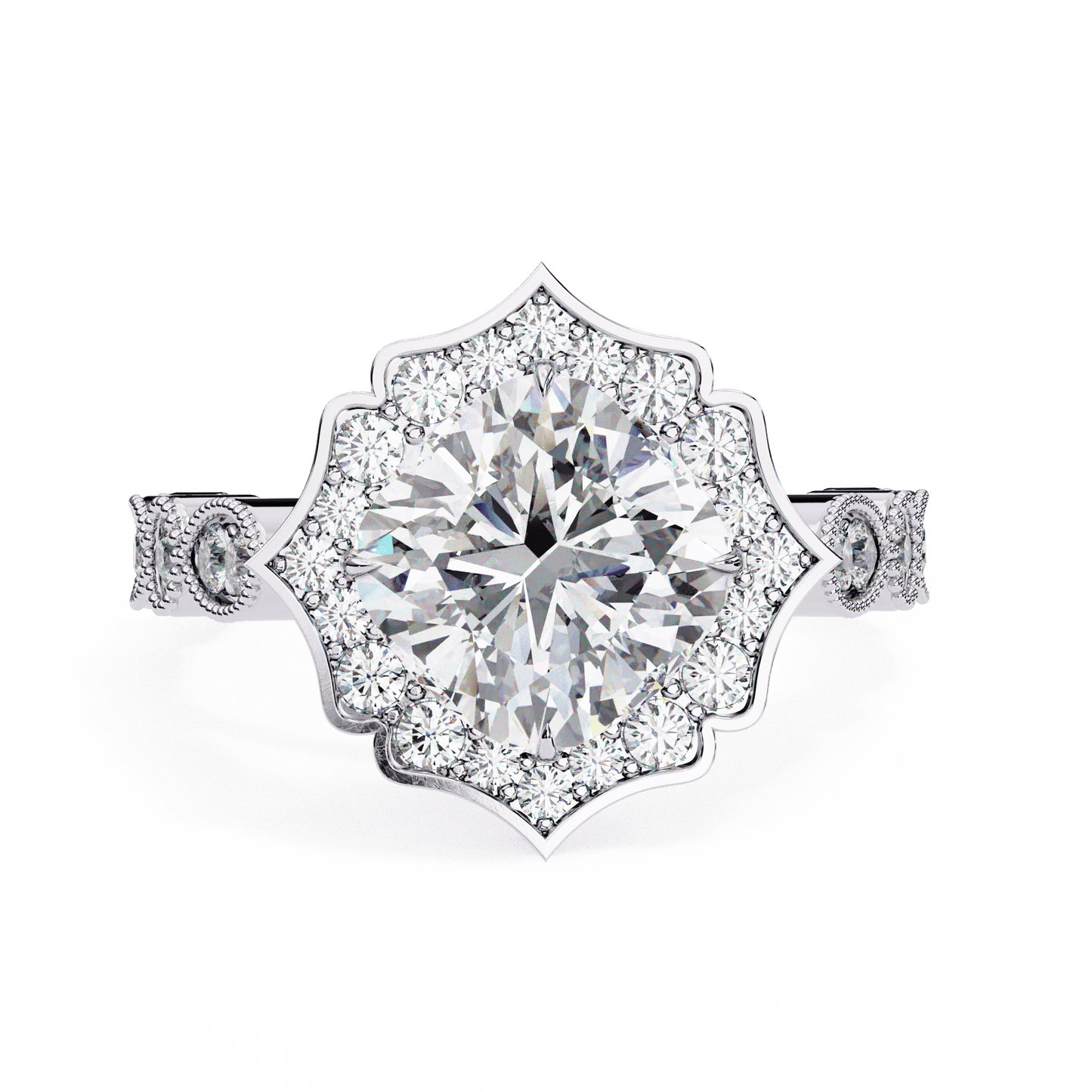 Lotus Pond Cushion Cut Solitaire Ring