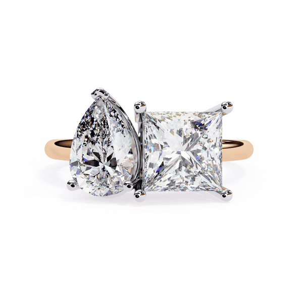 Toi et Moi Drop and Princess Shapes Solitaire Ring