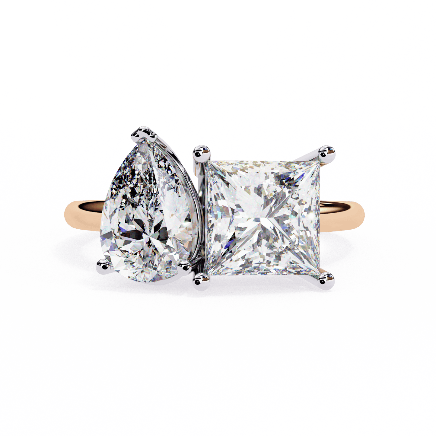 Toi et Moi Drop and Princess Shapes Solitaire Ring