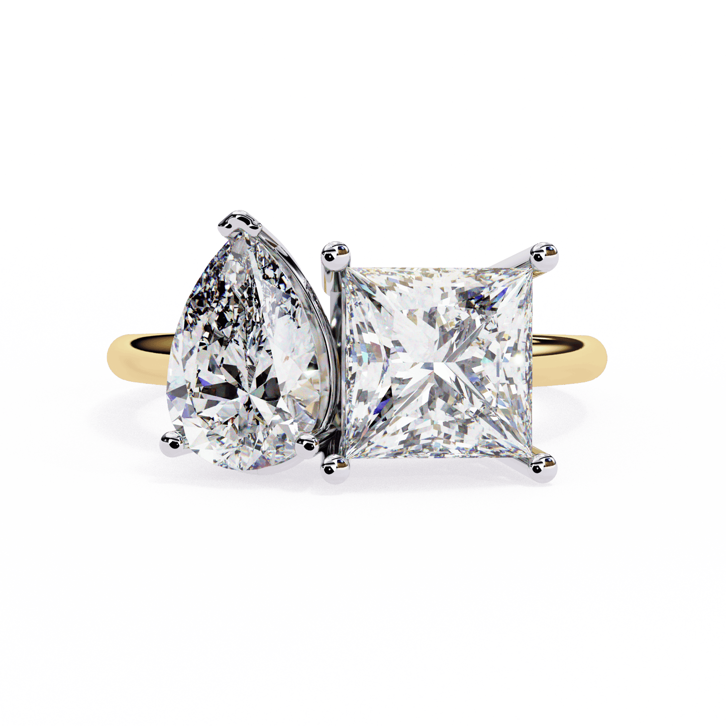 Toi et Moi Drop and Princess Shapes Solitaire Ring