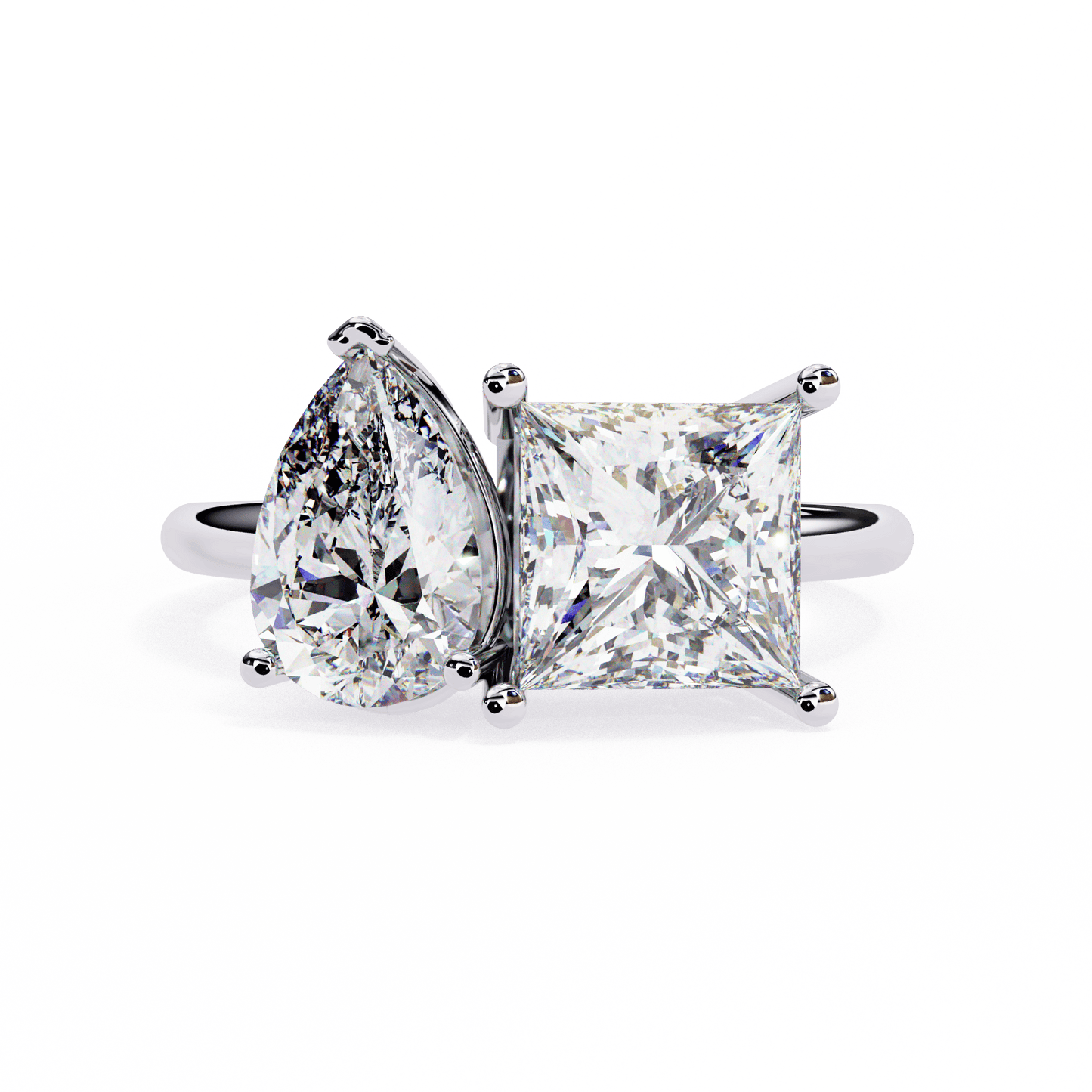 Toi et Moi Drop and Princess Shapes Solitaire Ring