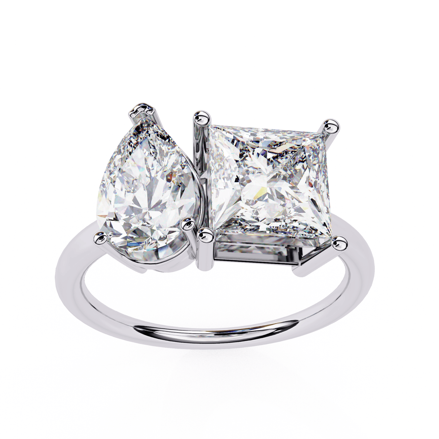 Toi et Moi Drop and Princess Shapes Solitaire Ring