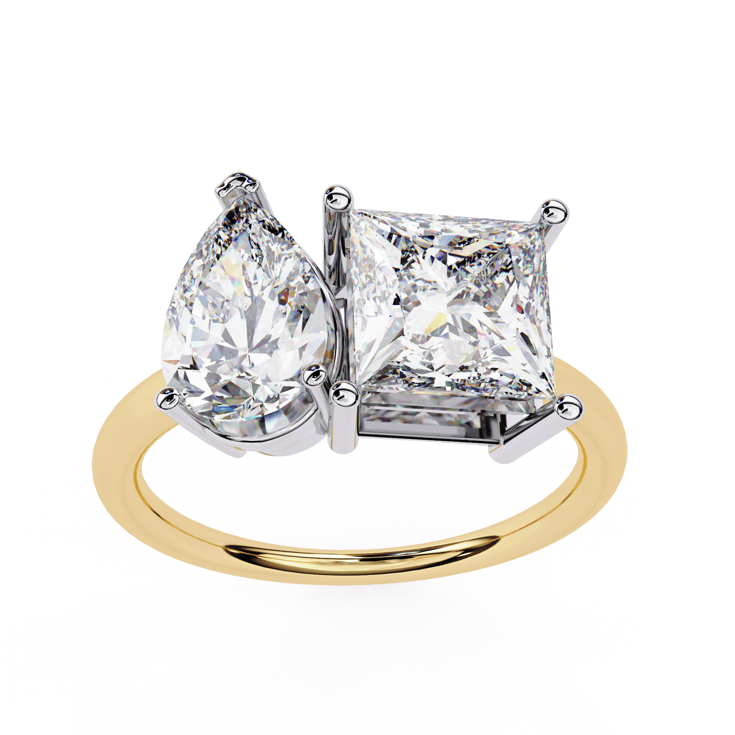 Toi et Moi Drop and Princess Shapes Solitaire Ring
