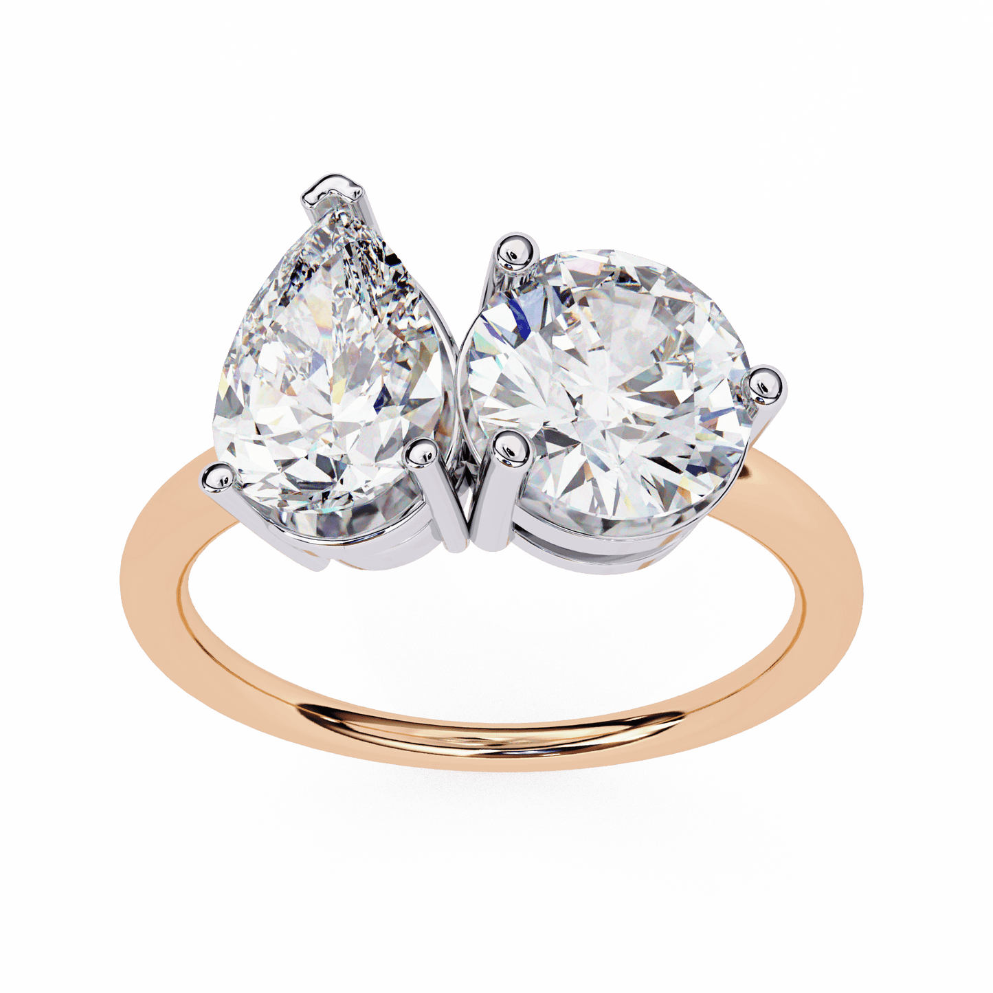 Pear and Round Solitaires Duet Ring