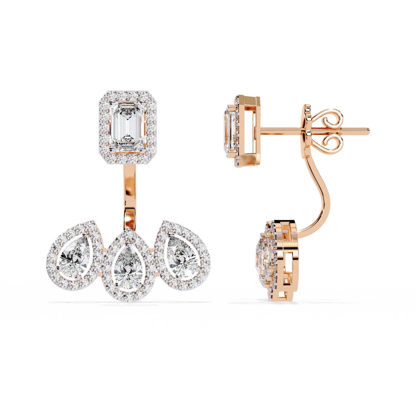 Castle Chandelier Emerald Pear Solitaire Earrings