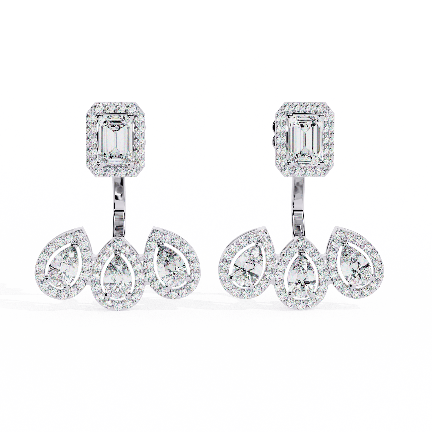 Castle Chandelier Emerald Pear Solitaire Earrings