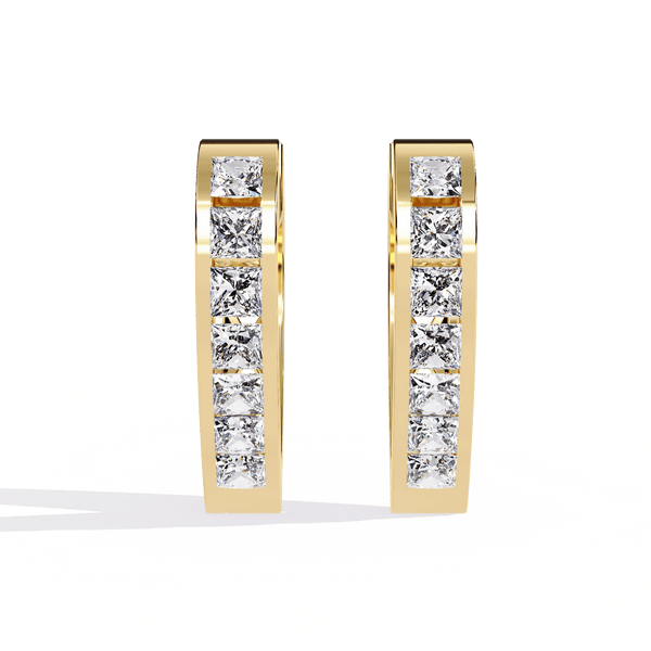 Heart Shaped Princess Cut Diamond Hoop Earrings