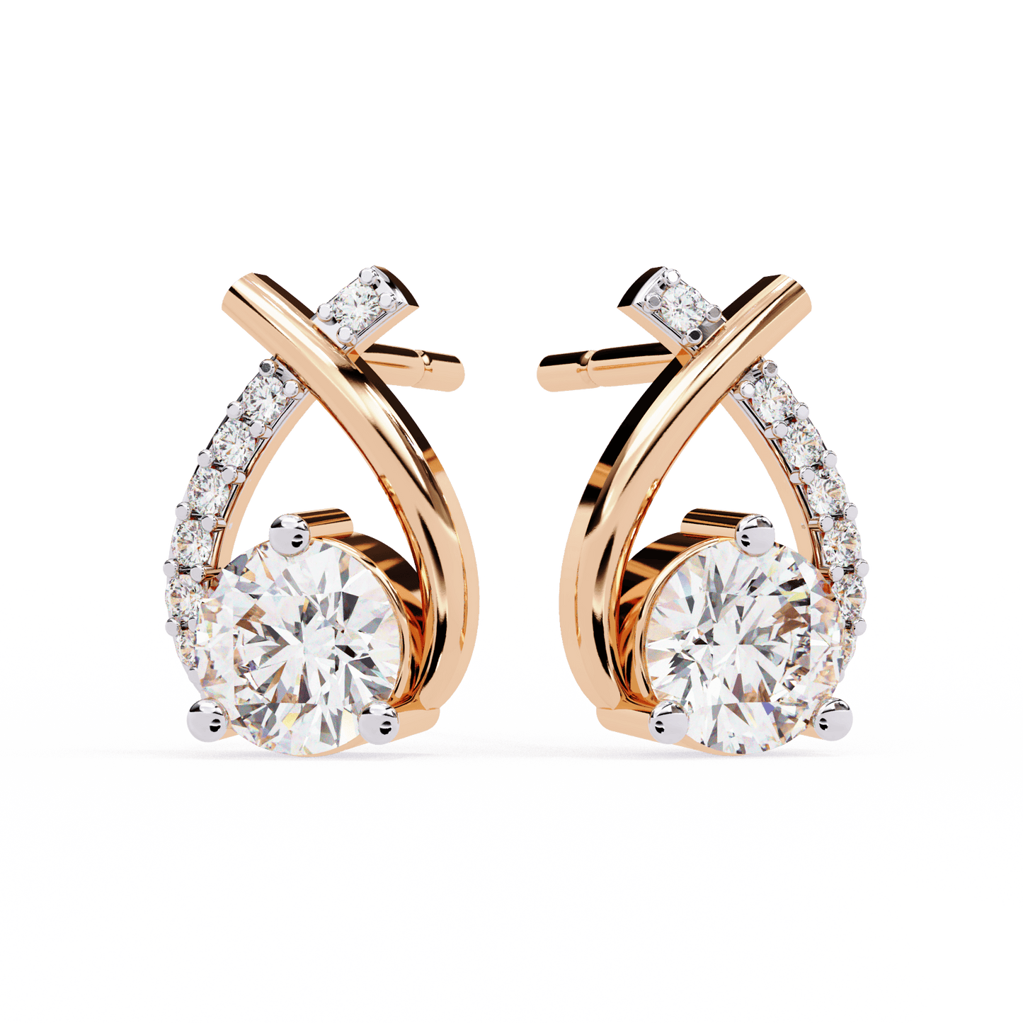 Tear Drop Shaped Round Solitaire Earrings