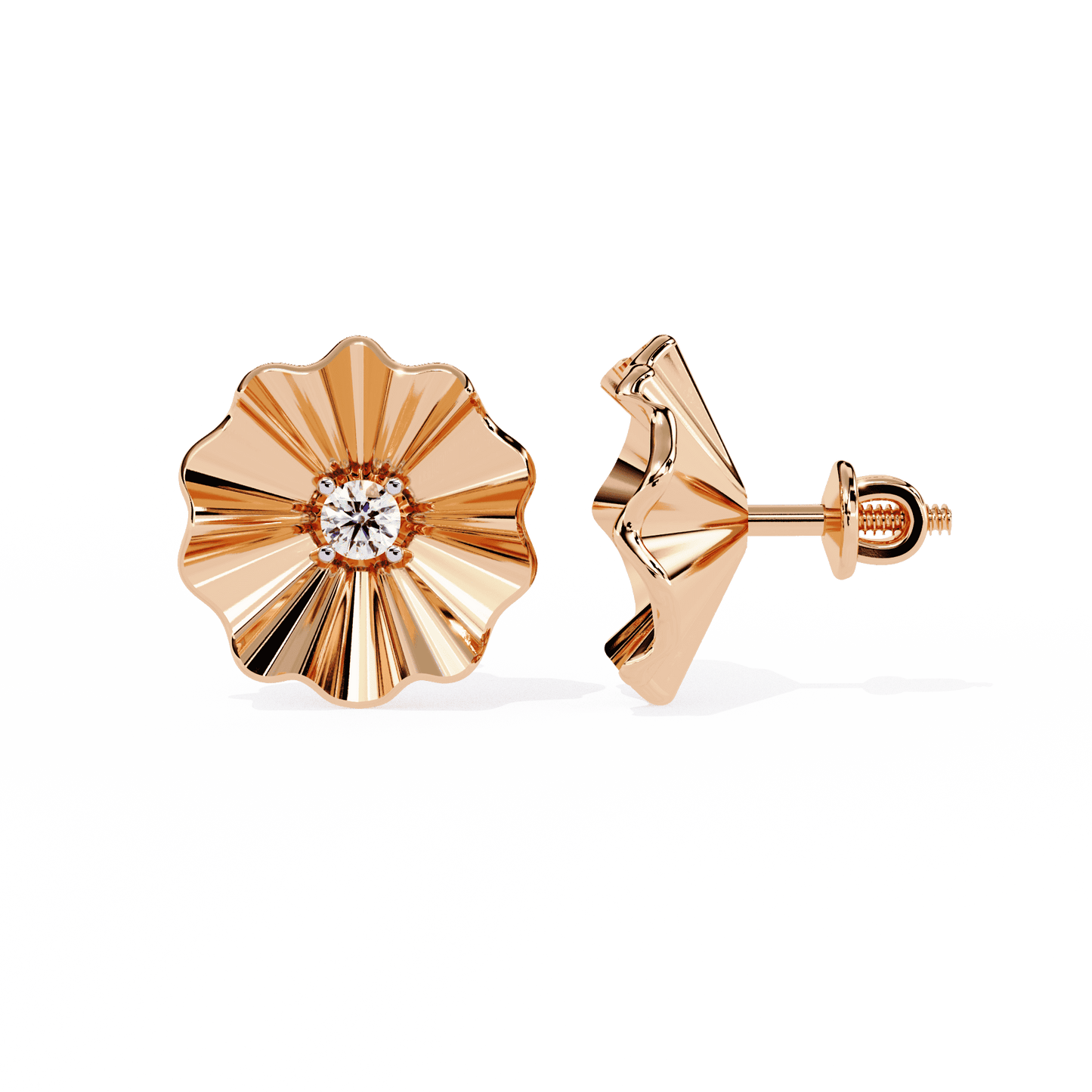 Golden Flower Round Diamond Studs