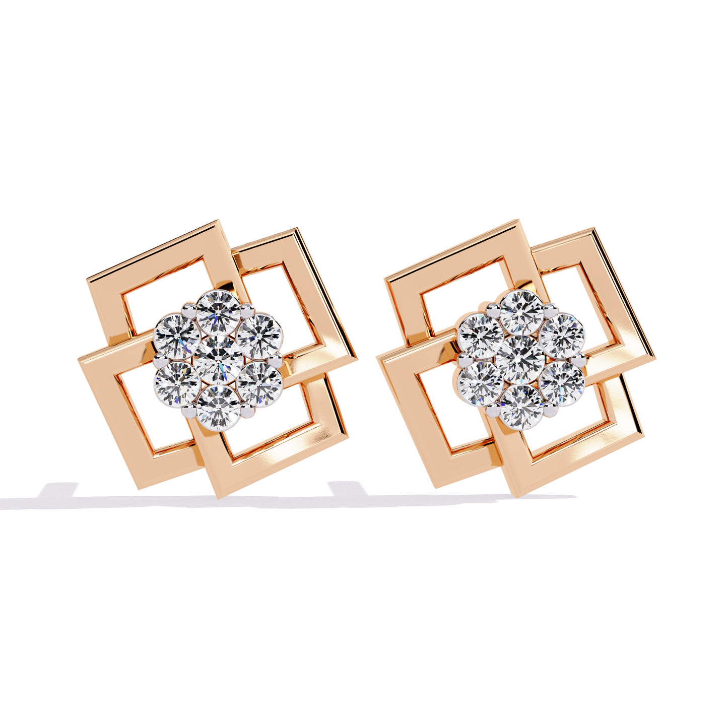 Square Shaped Round Diamond Earrings