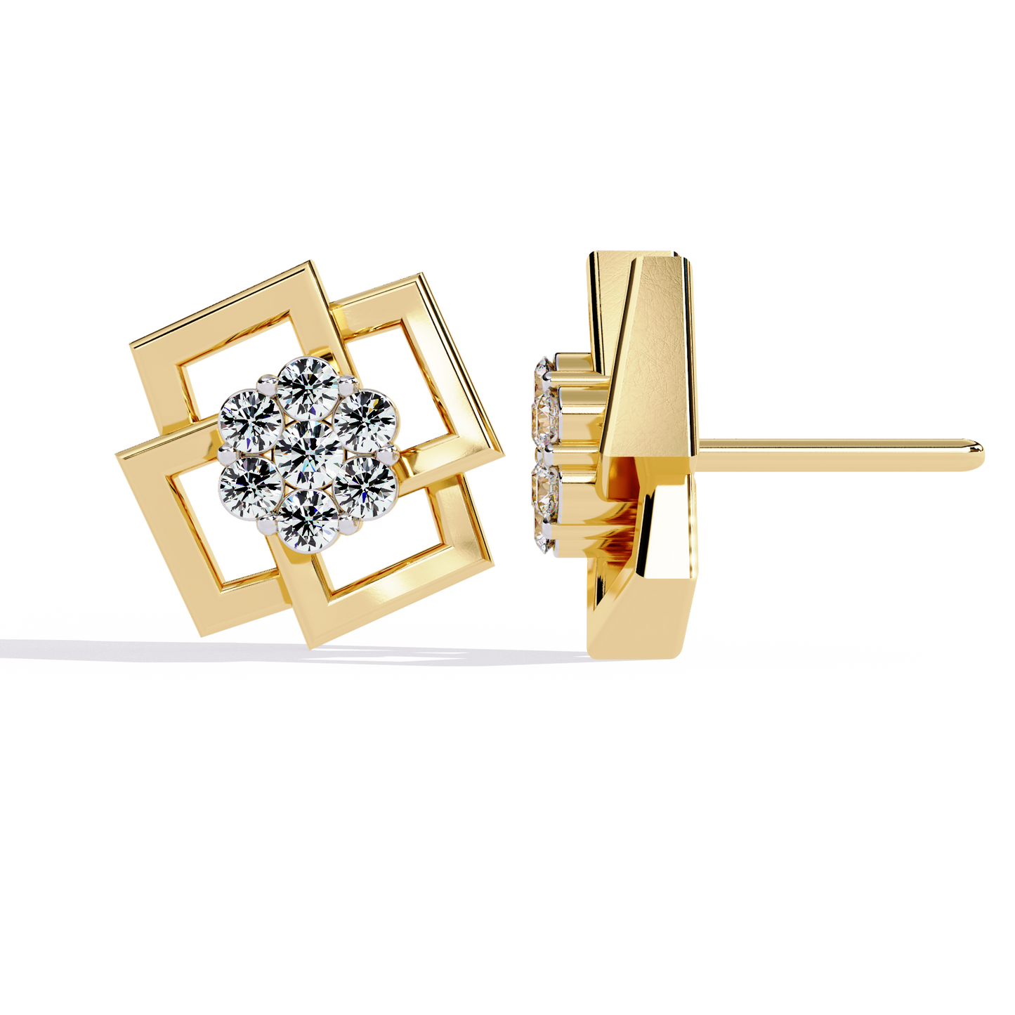 Square Shaped Round Diamond Earrings