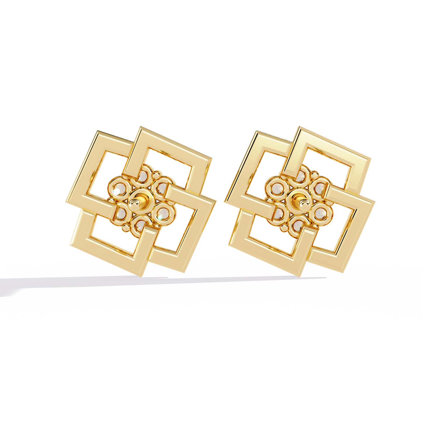 Square Shaped Round Diamond Earrings