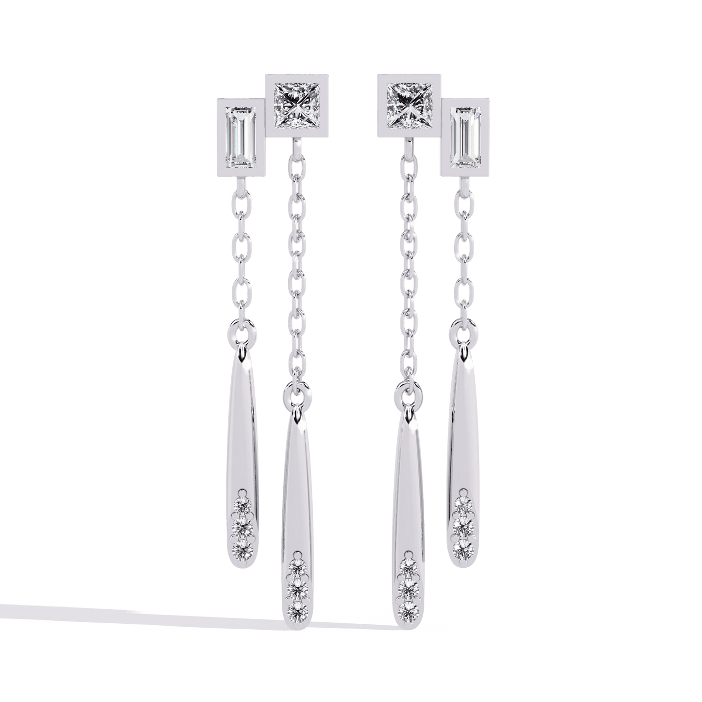Baguette and Princess Chandelier Earrings