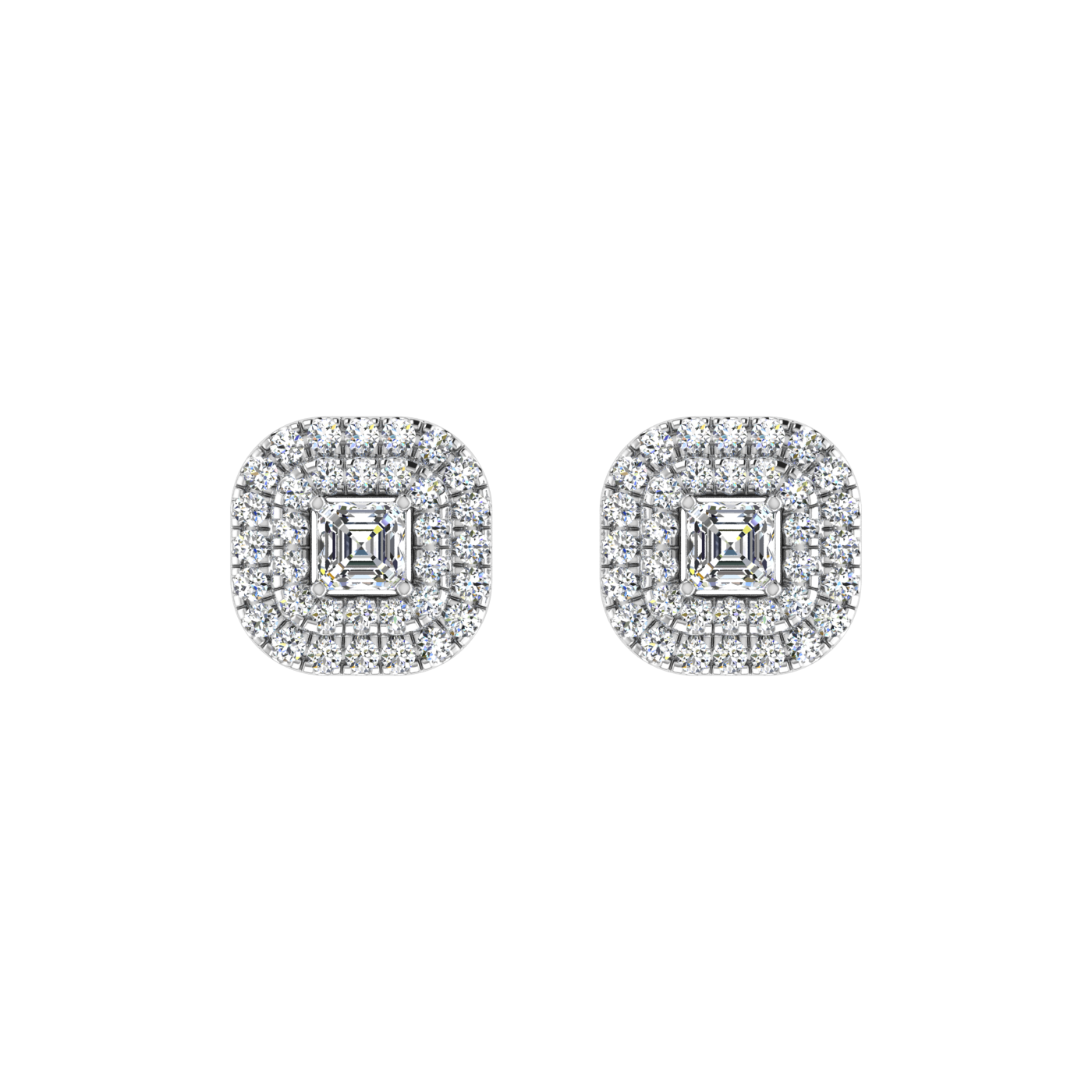 Beautiful Double Halo Centre Emerald Diamond Earrings