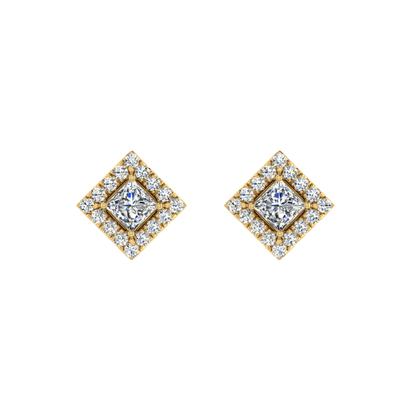 Dashing Princess Cut Solitaire Halo Studs