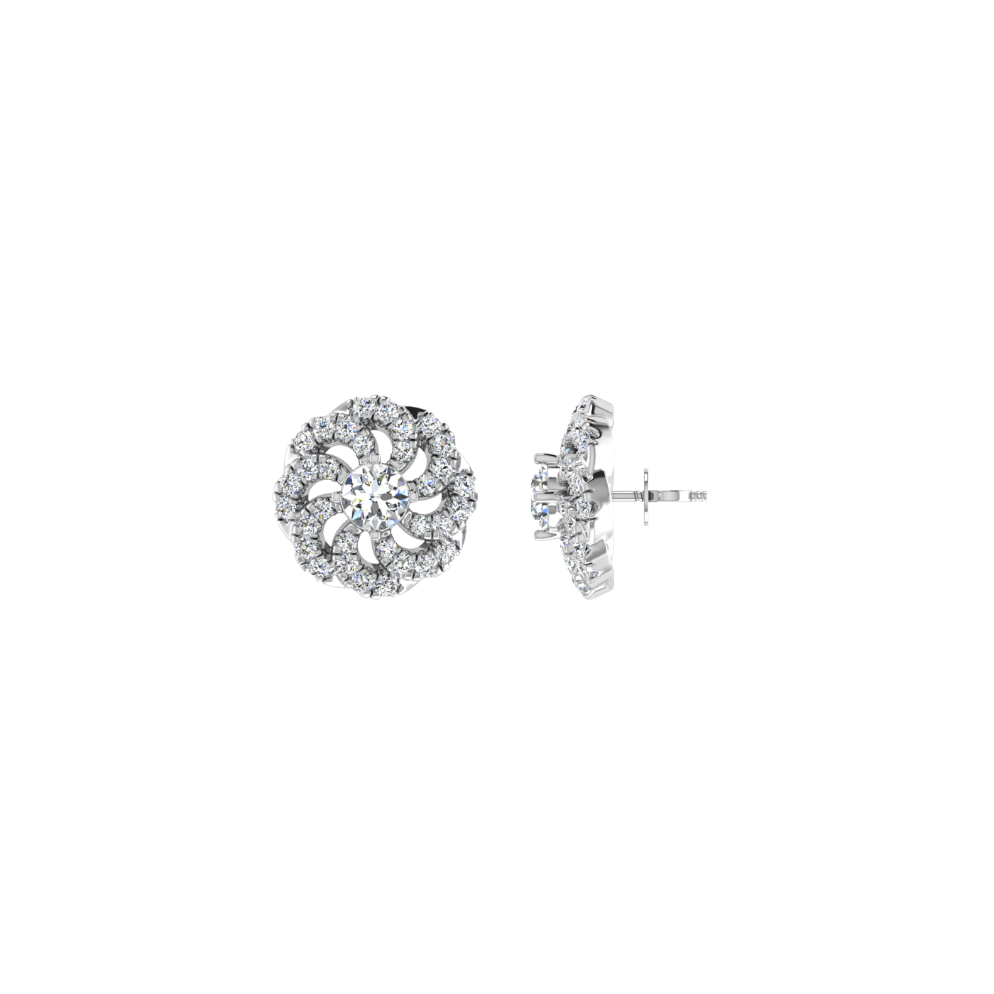 Round Floral Diamond Earrings