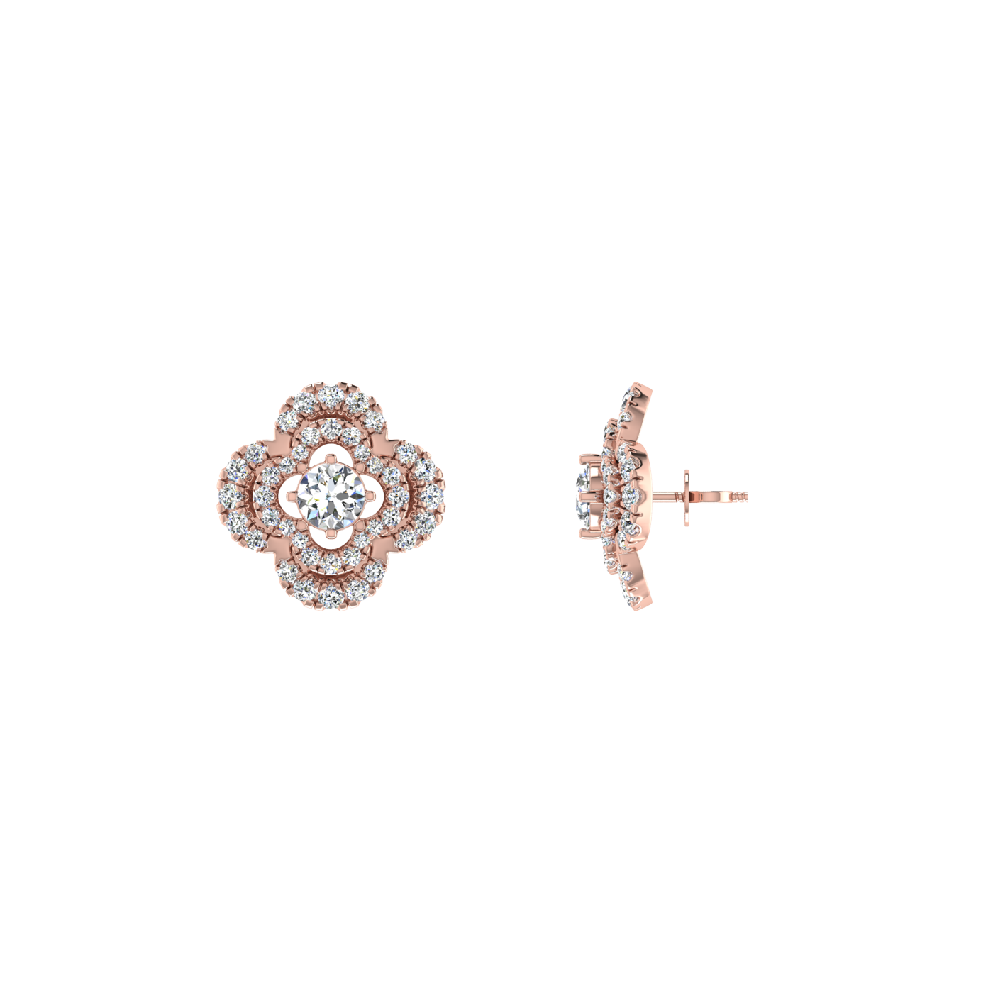 Lilly Petals Round Diamond Stud Earrings