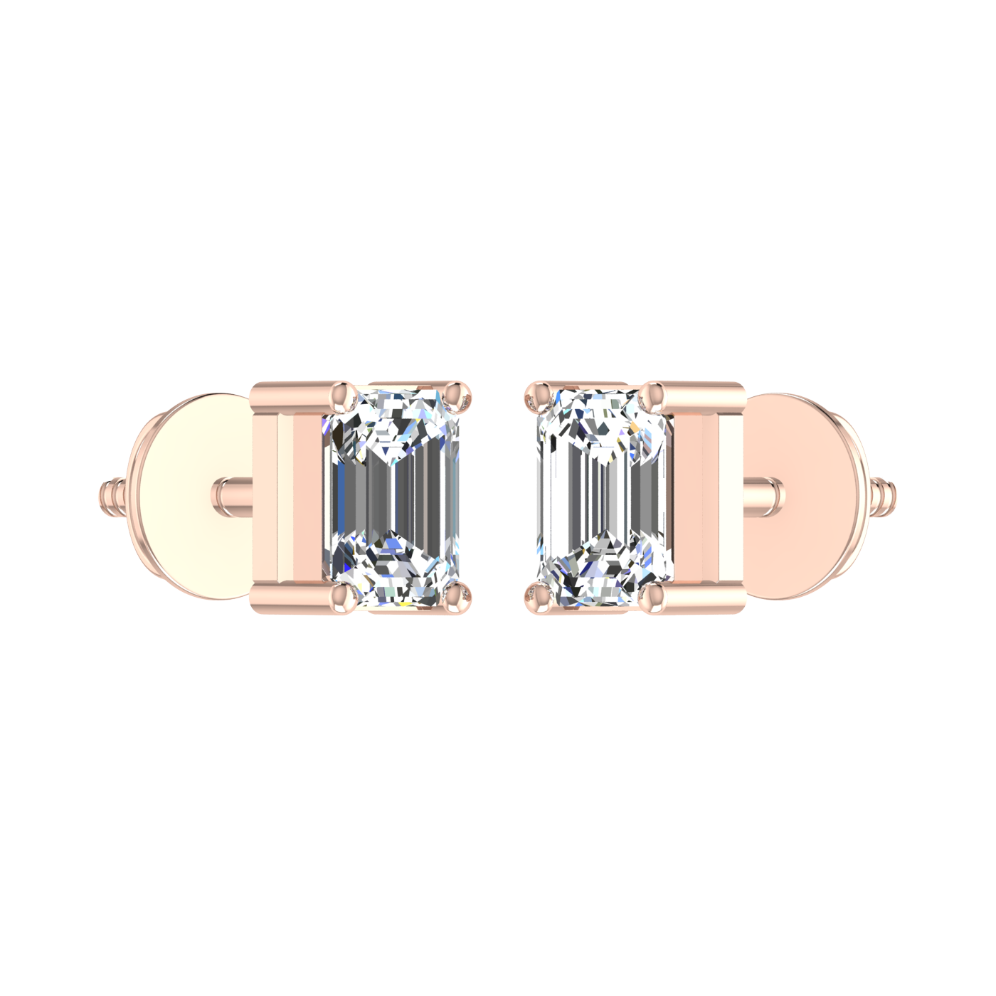 Plush Beauty 1 Carat Each Emerald Cut Solitaire Earring