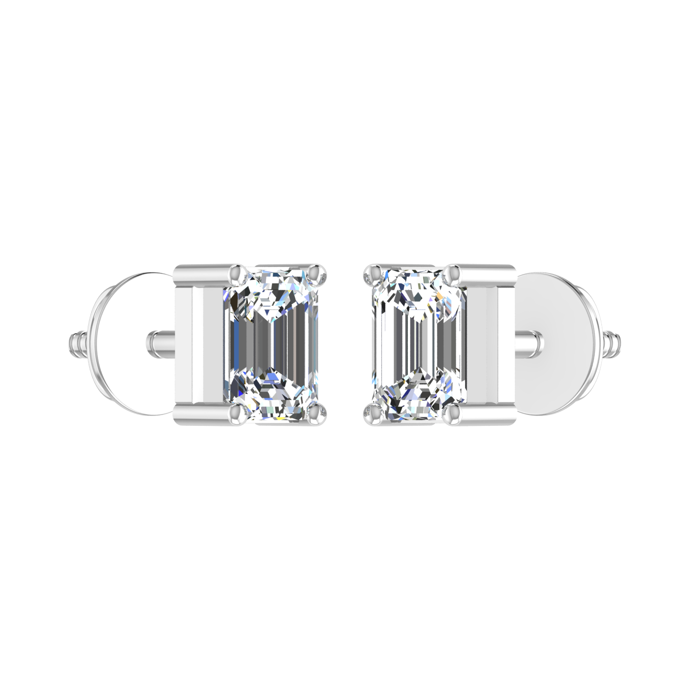 Plush Beauty 1 Carat Each Emerald Cut Solitaire Earring