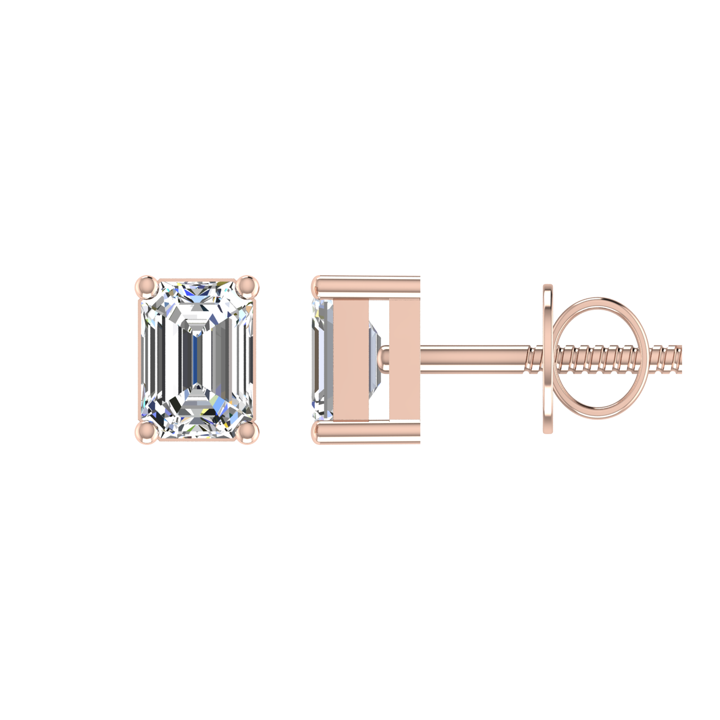Plush Beauty 1 Carat Each Emerald Cut Solitaire Earring