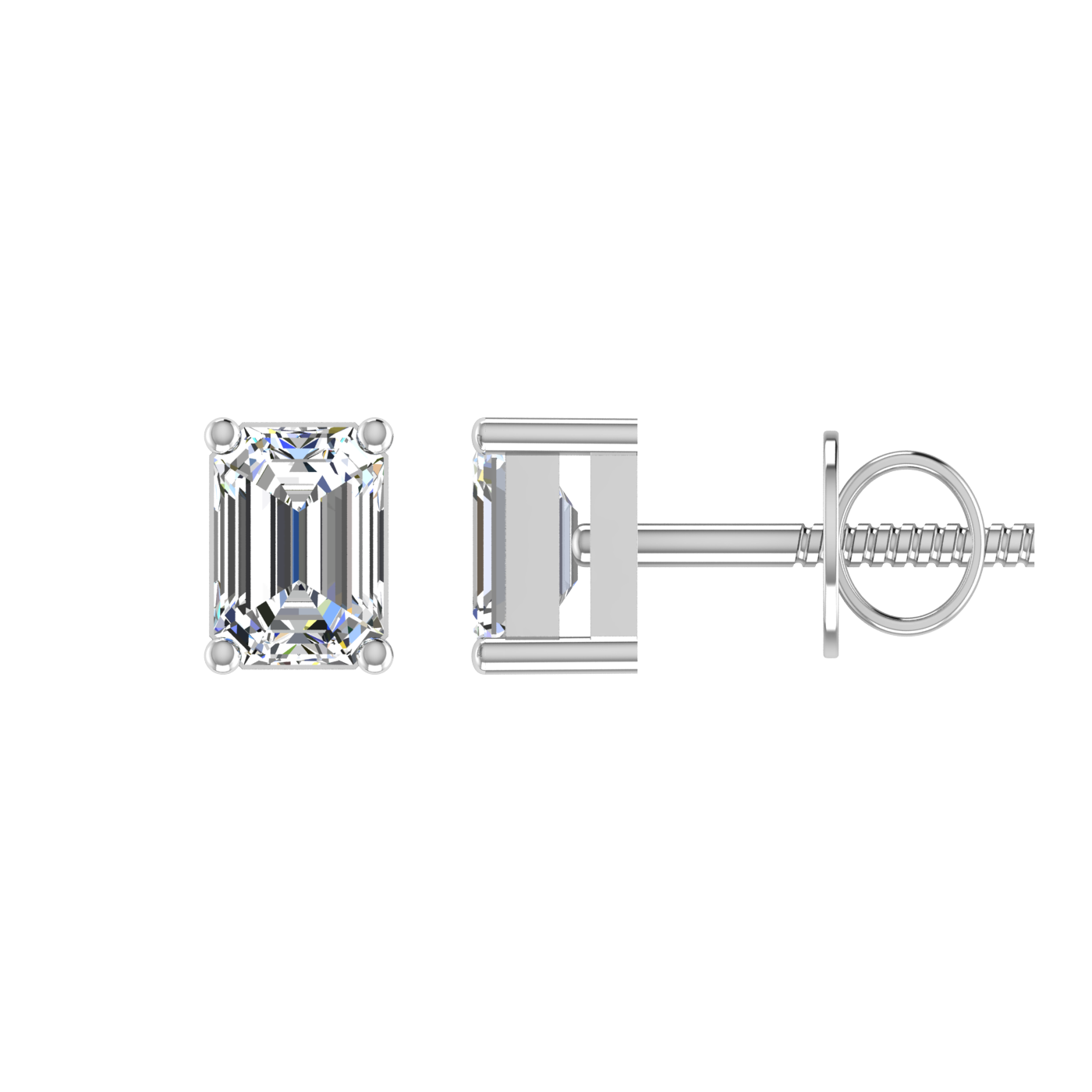 Plush Beauty 1 Carat Each Emerald Cut Solitaire Earring