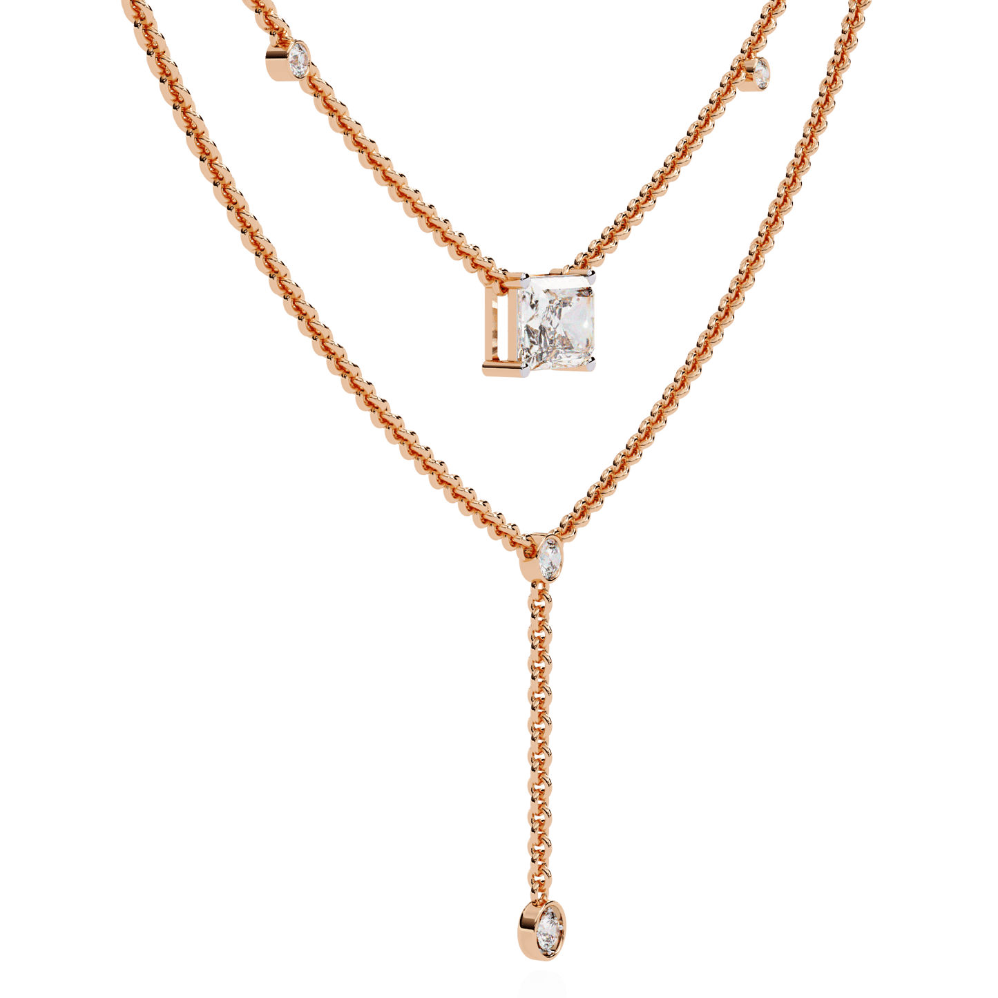 Trendsetter Radiant and Round Diamond Necklace