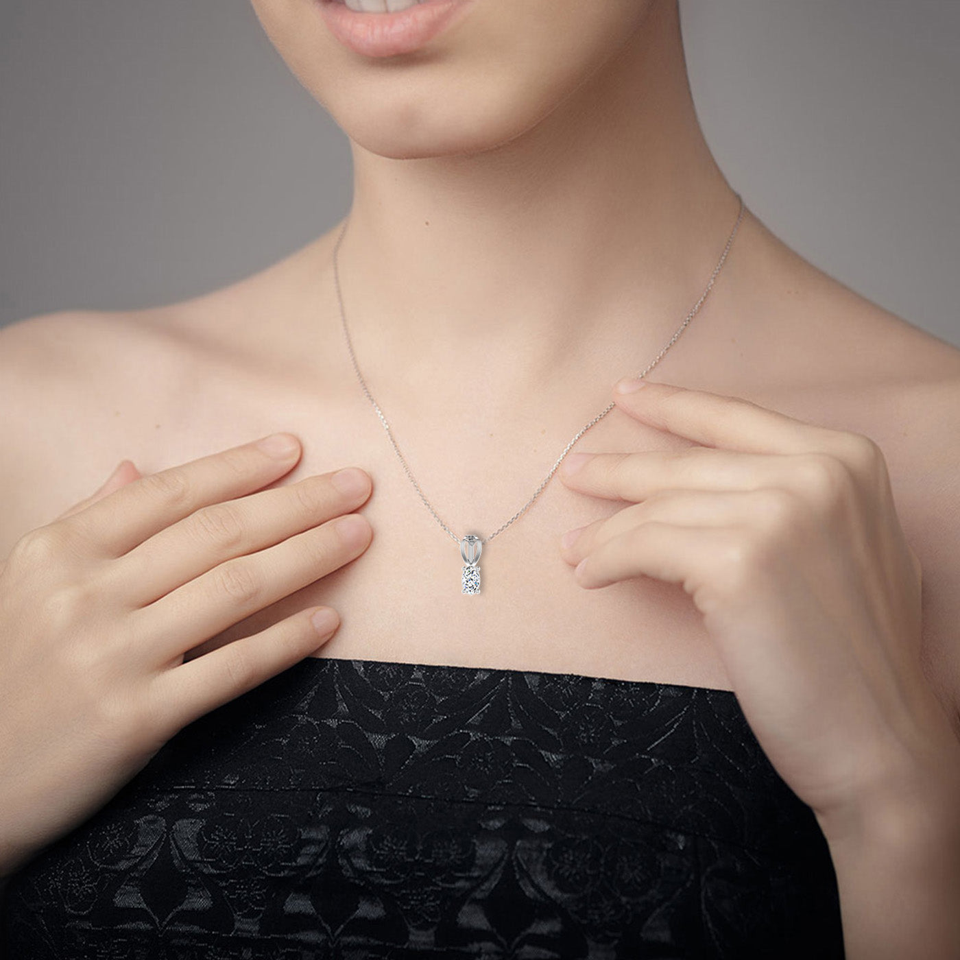 1 Carat Daily Wear Oval Shaped Solitaire Pendant Set