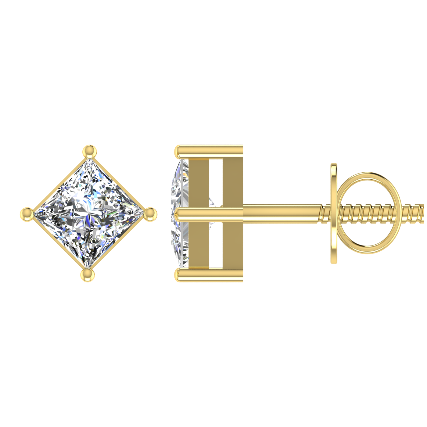 1 Carat Each Princess Cut Basket Setting Diamond Studs