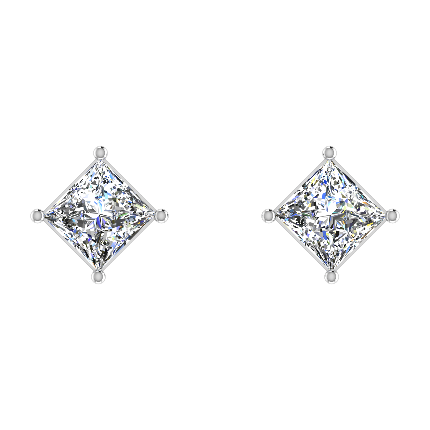 1 Carat Each Princess Cut Basket Setting Diamond Studs