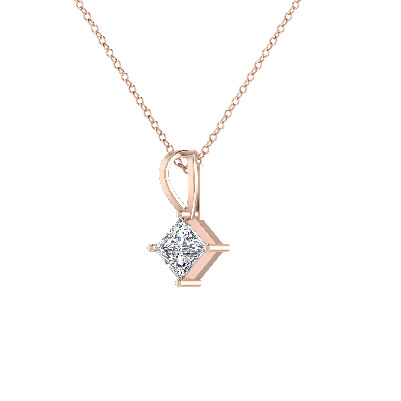 1 Carat Princess Cut Basket Setting Solitaire Pendant
