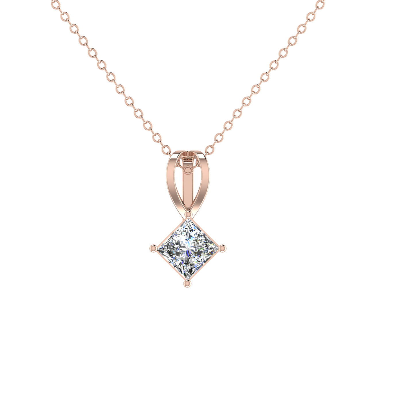 1 Carat Princess Cut Basket Setting Solitaire Pendant