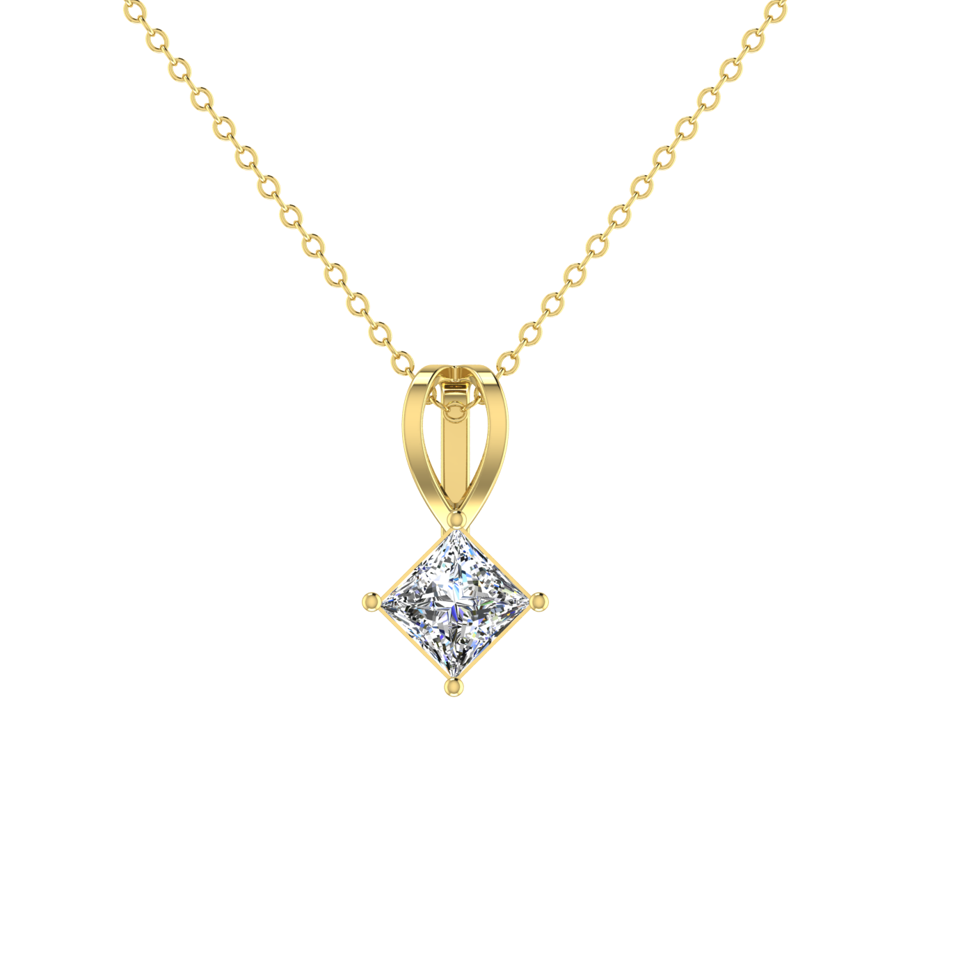 1 Carat Princess Cut Basket Setting Solitaire Pendant