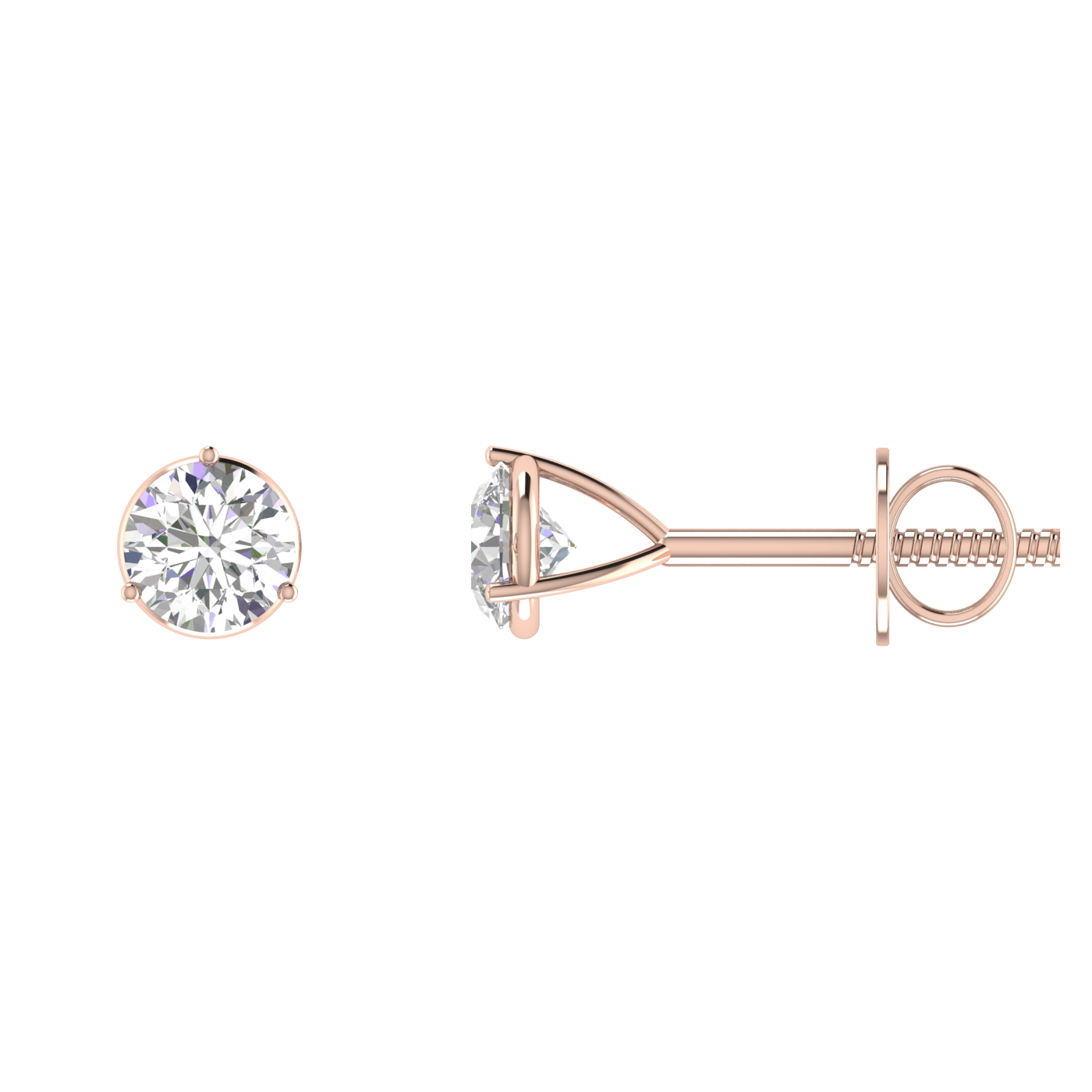 0.25 carat each 3 prong setting Round Diamond Earrings