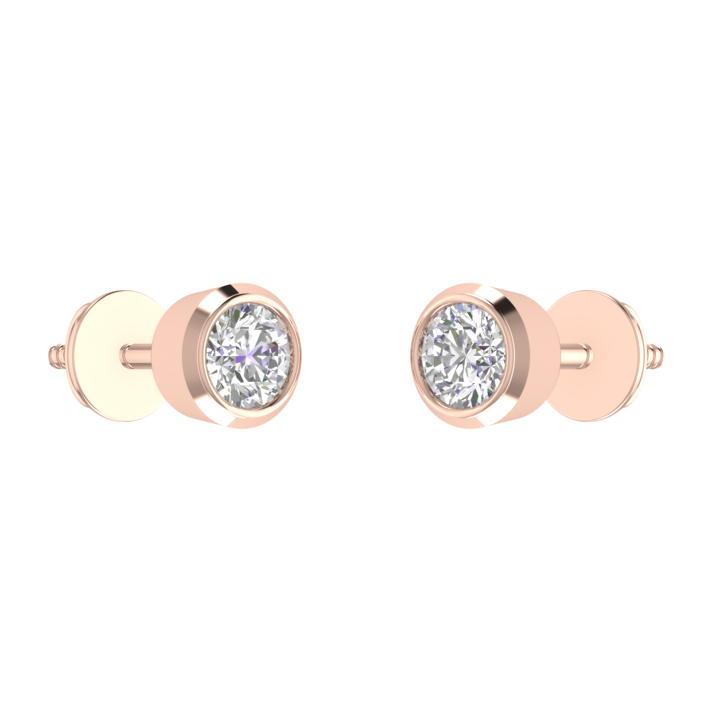 0.75 Carat each Bezel Round Diamond Earrings
