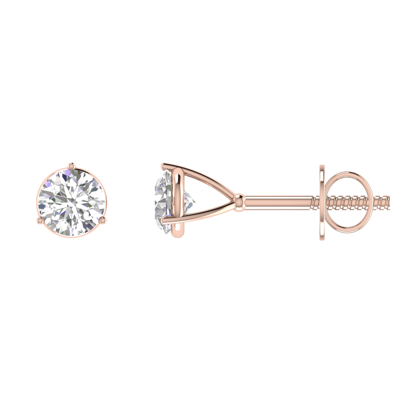 0.50 Carat each 3 Prong setting Round Diamond Earrings