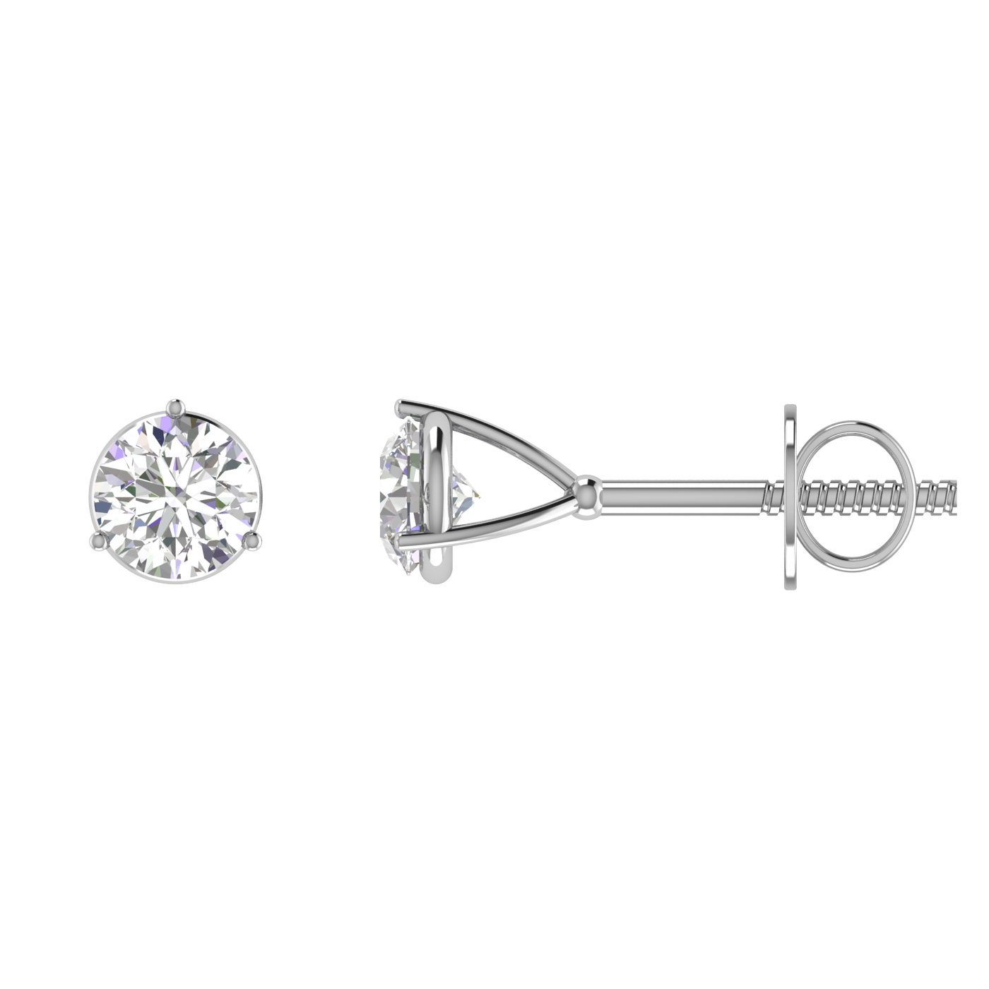 0.50 Carat each 3 Prong setting Round Diamond Earrings